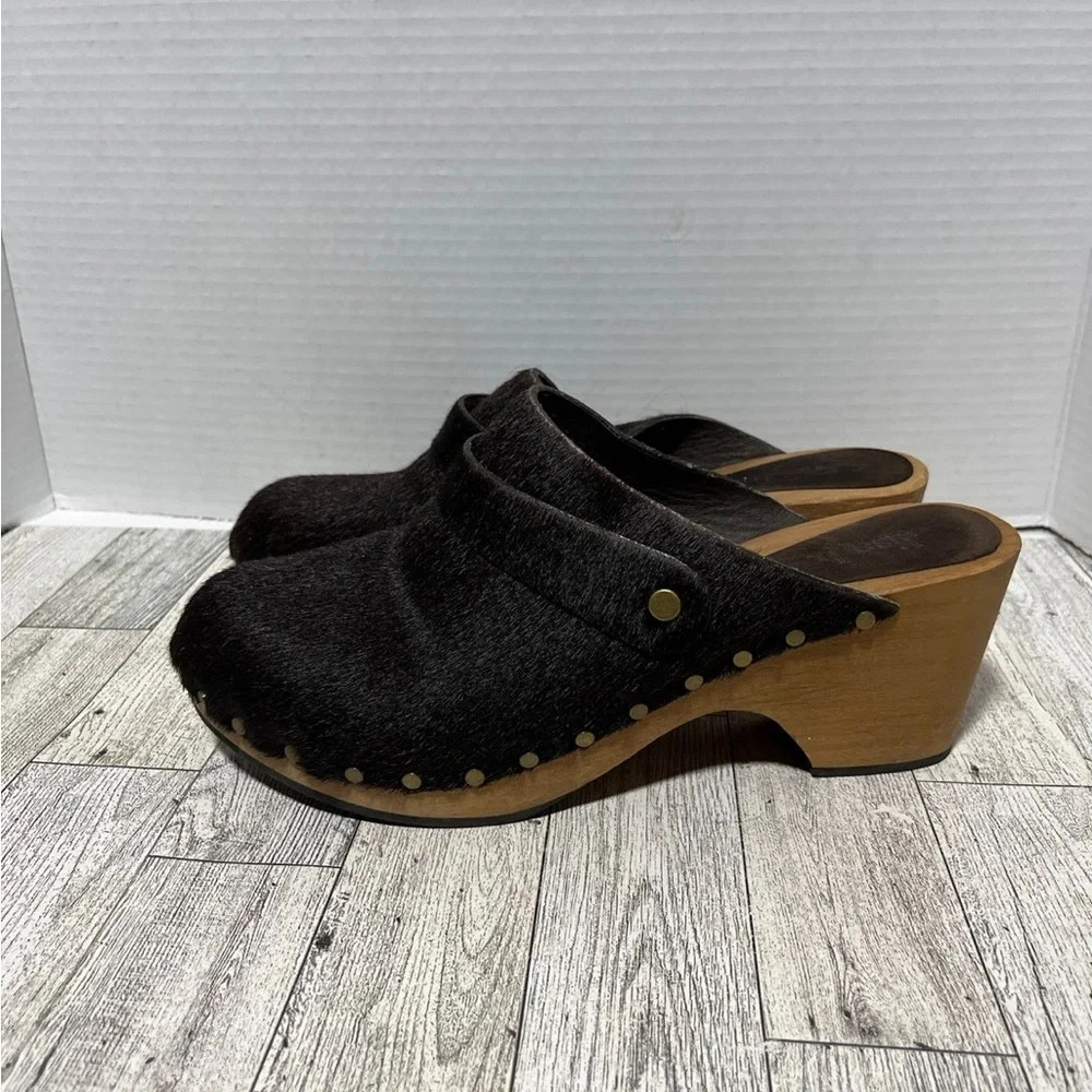lisa b classic high heel clog in espresso cow hair women’s size 10 - Picture 2 of 12